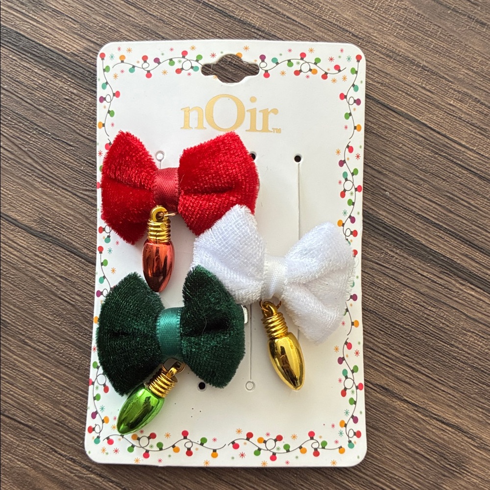 nOir Bow and Christmas Light Hair Clips